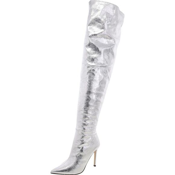 Steve Madden Womens Epic  Silver Faux Leather Over-The-Knee Boots Shoes NWOB - Picture 1 of 4